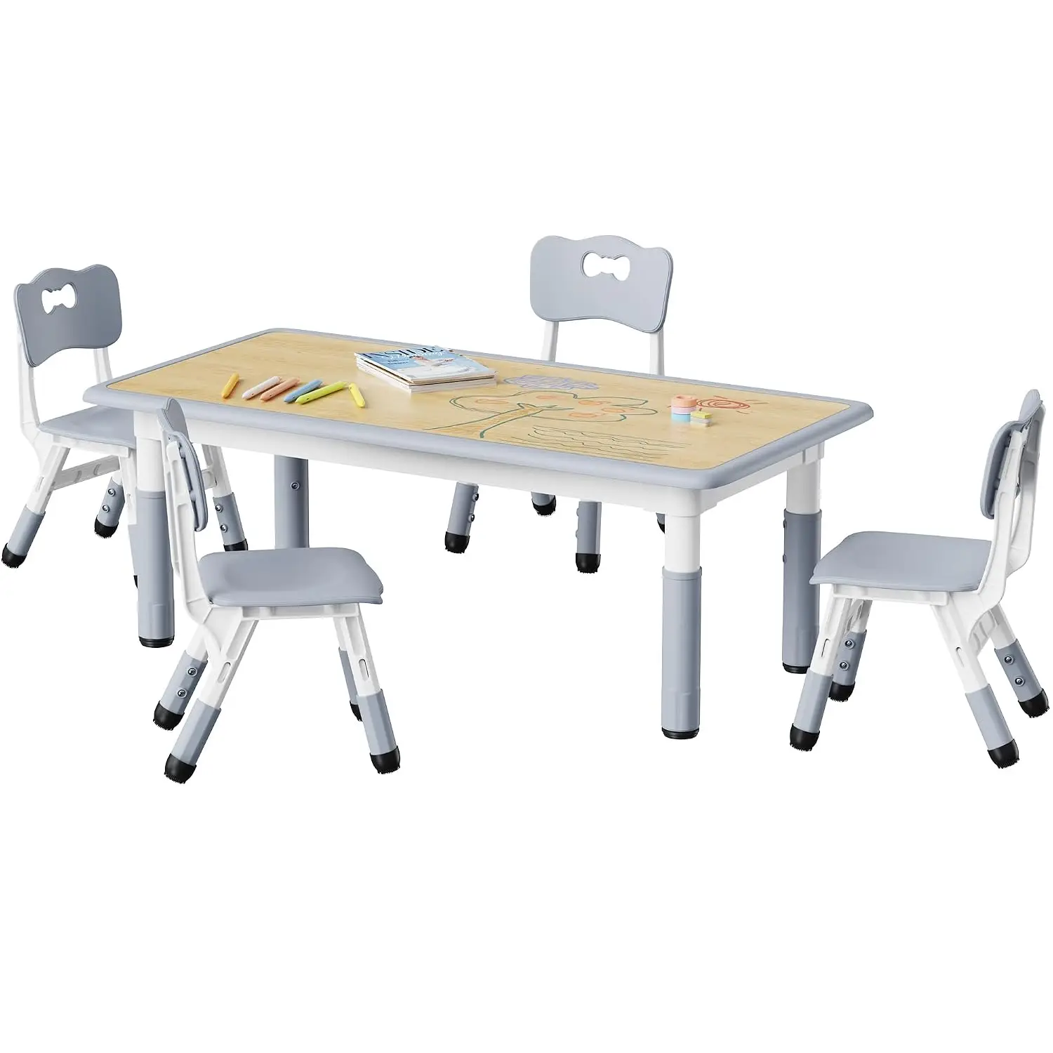 

Kids Table and 4 Chairs Set, Height Adjustable Toddler Desk and Chair Set, Graffiti Desktop, Non-Slip Legs, Max, Customized