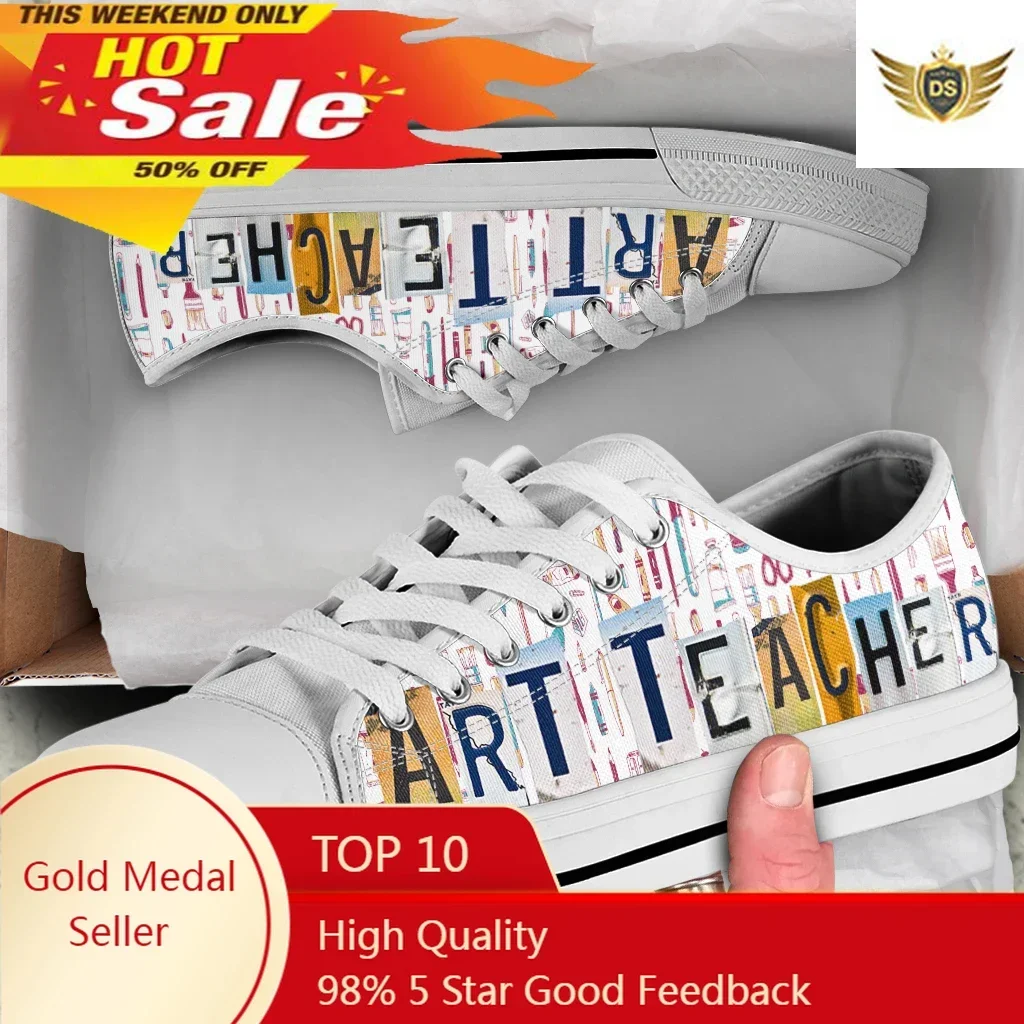 

License Plate Art Teacher Women Shoes New Lowtop Sneakers Shoes For Women Canvas Round Toe Causal Flats Women