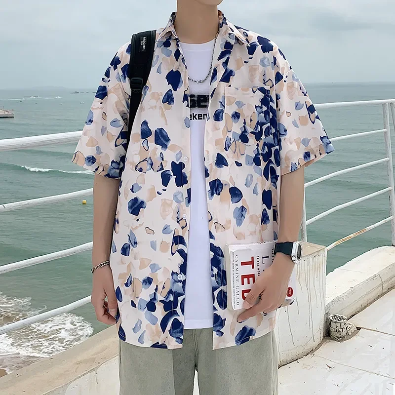 

Summer Beach Suit Men's Ice Silk Floral Shirt Two-piece Set Quick-drying Seaside Summer Clothing