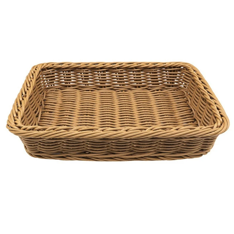 Poly Wicker Bread Basket Handmade Woven Imitation Rattan Fruit Storage Hamper