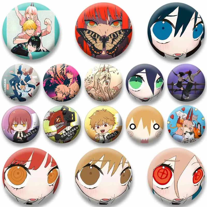 Horror Anime Peripheral Button Badge Denji Makima Cartoon Character Brooch Round Enamel Pins for Bag  Shoes Jewelry Accessories