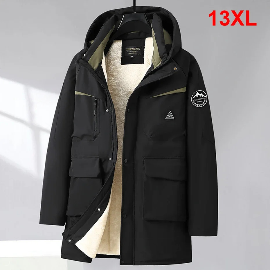 

Зимние парки-карго, мужская толстая флисовая куртка, пальто размера плюс 13XL, походные парки, водонепроницаемая повседневная зимняя длинная куртка, мужской большой размер
