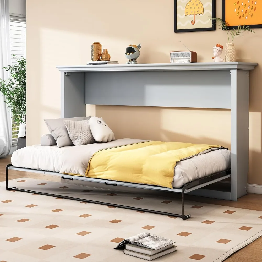 Twin Size Murphy Bed with Metal Frame, Solid Wood Folding Platform Murphy Chest Beds for Guest Room Small Room, Murphy Cabinet