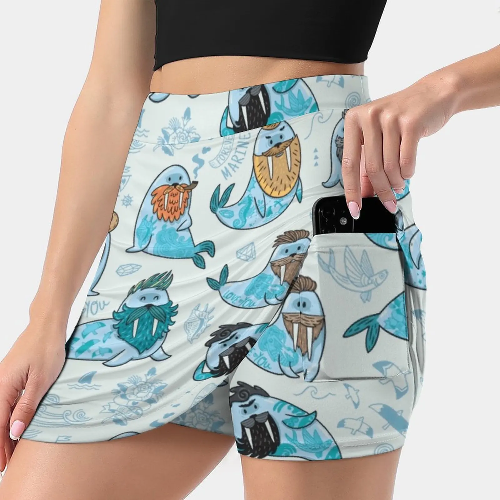 Bearded Walruses Summer Women's shorts Skirt 2 In 1 Fitness Yoga Skirt Tennis Skirts Bearded Walruses Hipsters Cool Imagination