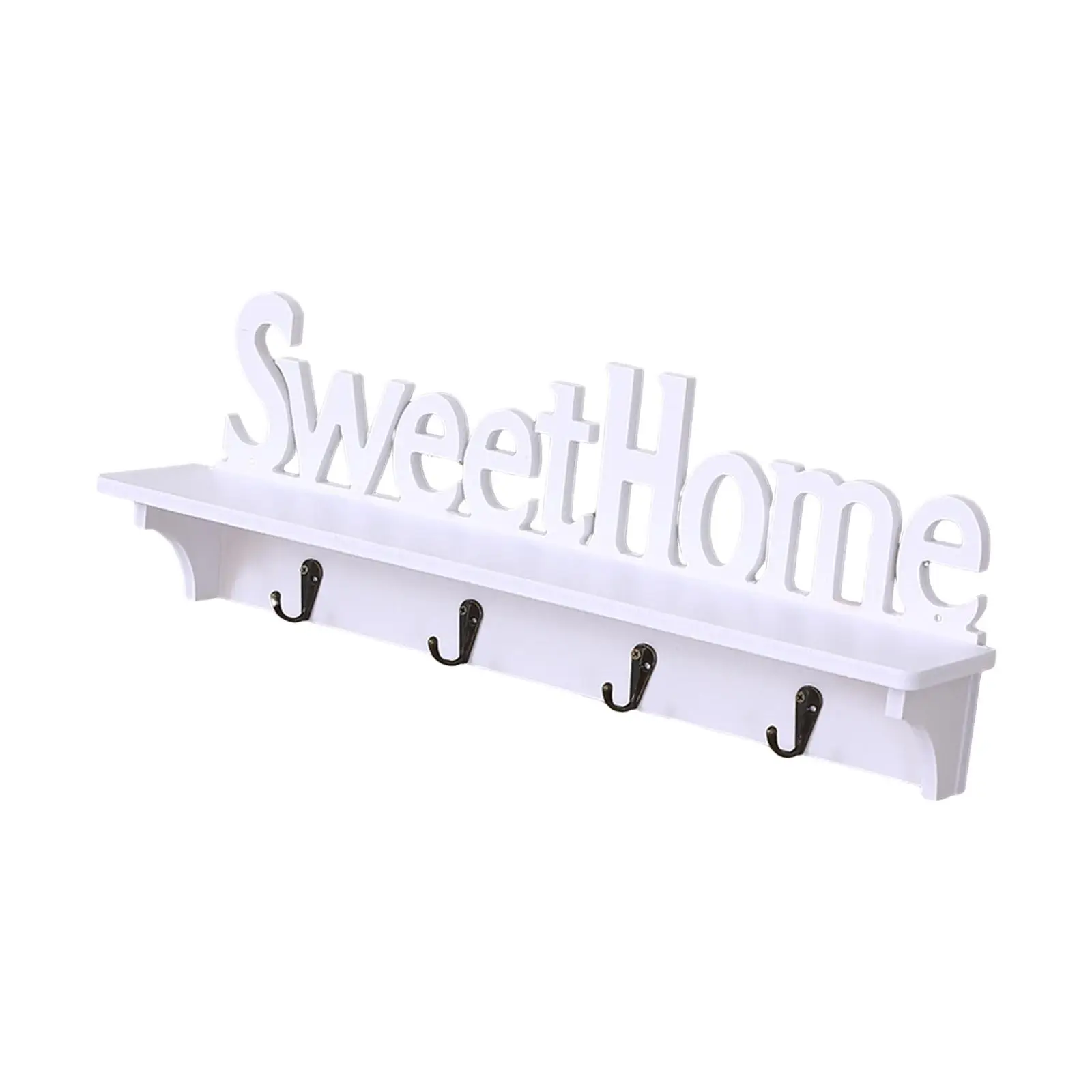 Floating Wall Shelf Thick Stylish with 4 Hooks for Living Room Toilet Office