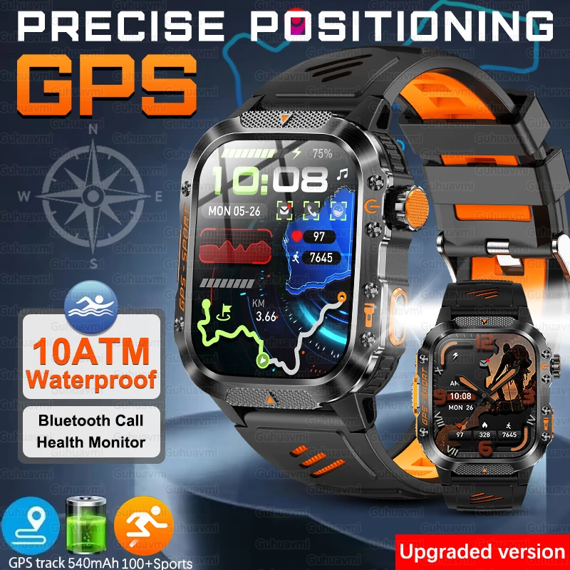 

2026New GPS Smart Watch For Android IOS Military Compass Flashlight Smartwatch Men 10ATM Waterproof 100+Sport Mode BT Call Watch