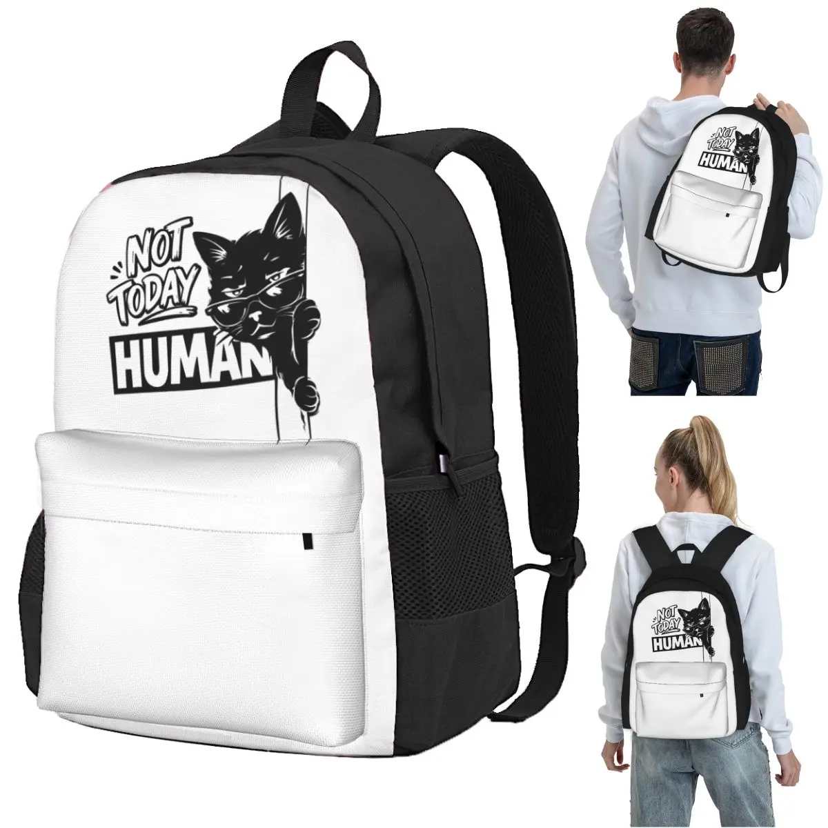 Cat Not Today Human Backpack Student BookBag Children School Bag Laptop Shoulder Bags for Boys Girls