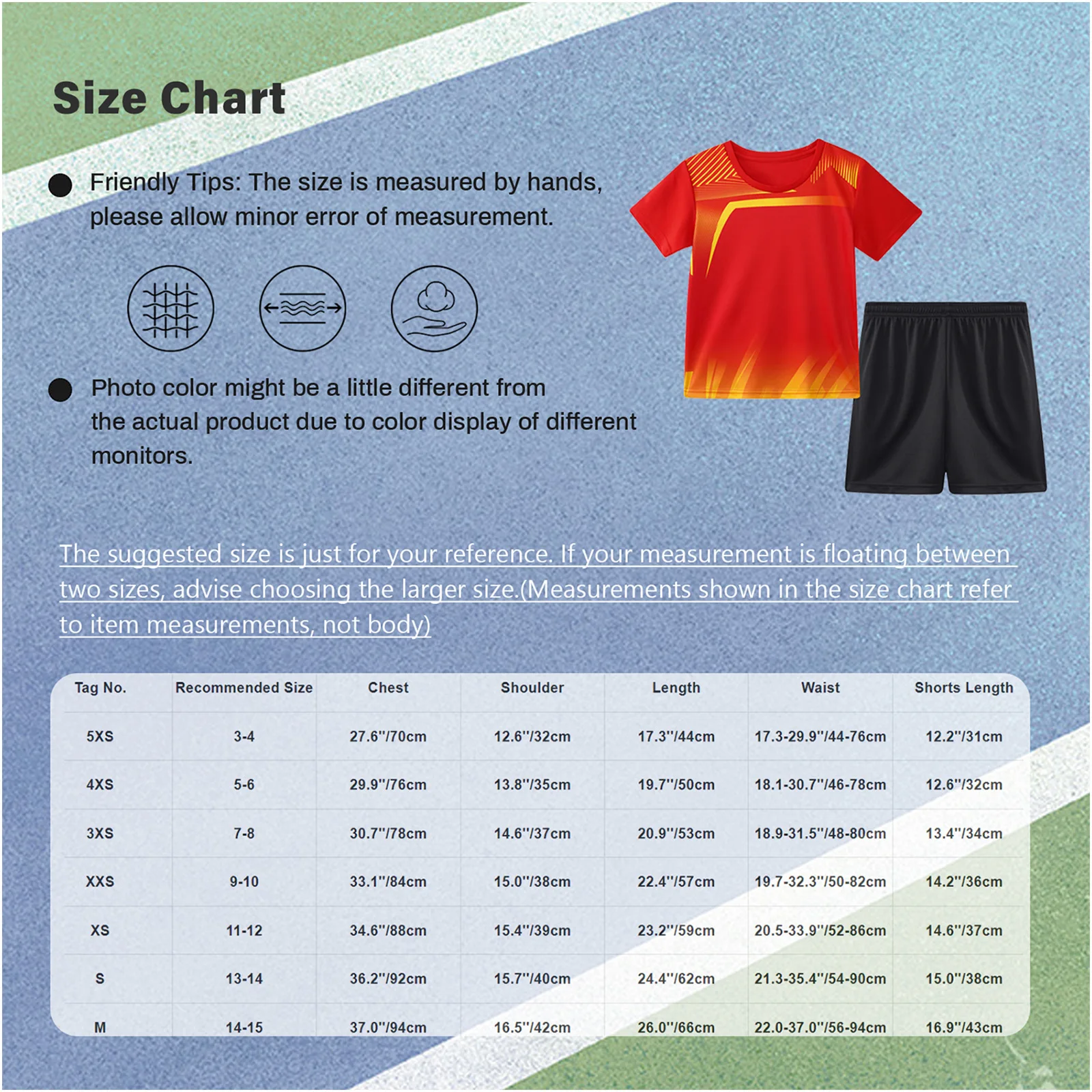 Kids Boys Quick-Drying Sports Outfit Football Badminton Set Stylish Print Round Neck Short Sleeve T-shirt with Black Shorts