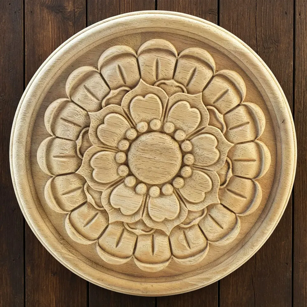 

10/15/20/24cm Wood Applique Decal Craft Onlay Door Carving Unpainted Wooden Furniture Decoration Accessories Window