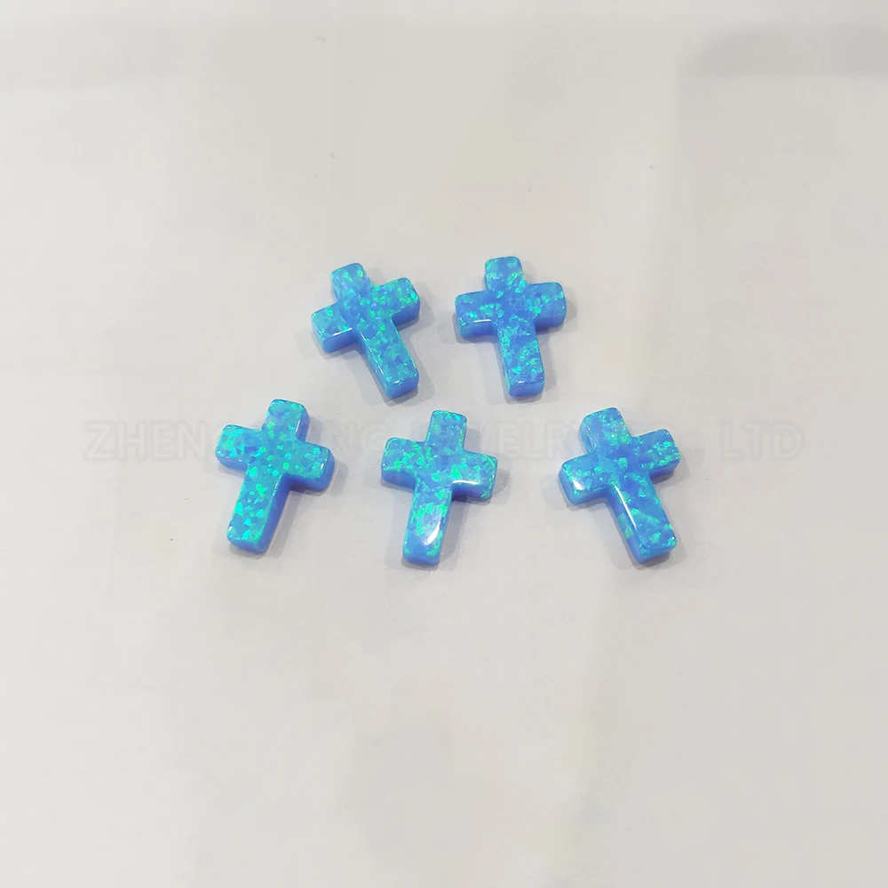 Light Blue Cross Loose Gemstone 9*12mm Free Shipping Synthetic Fire OP06 Opal Stone for Making Necklace