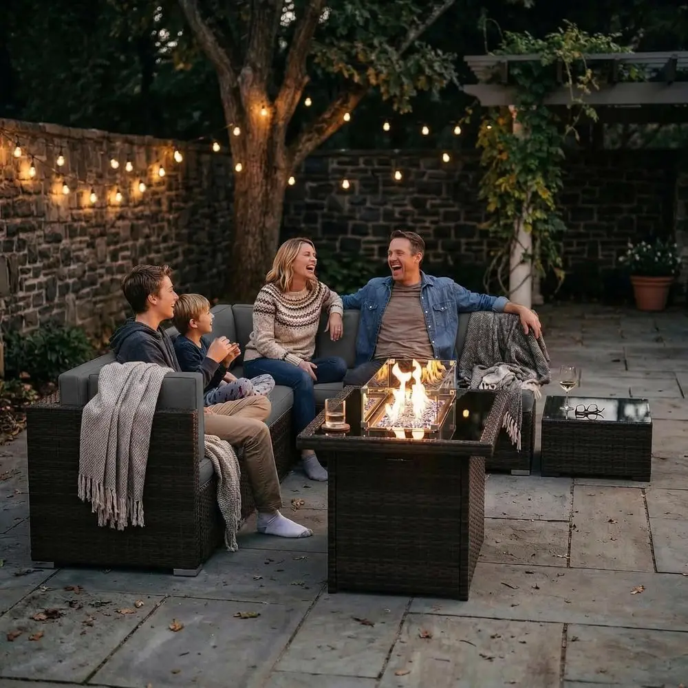 15-teiliges Outdoor-Gartenmöbe – Outdoor Furniture With Fire Pit Table Bewertung und Preis