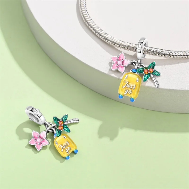 

New 925 Sterling Silver Summer Travel Charms Pendant Fit 3mm Original Bracelet DIY Women Exquisite Ocean Vacation Jewelry Gifts