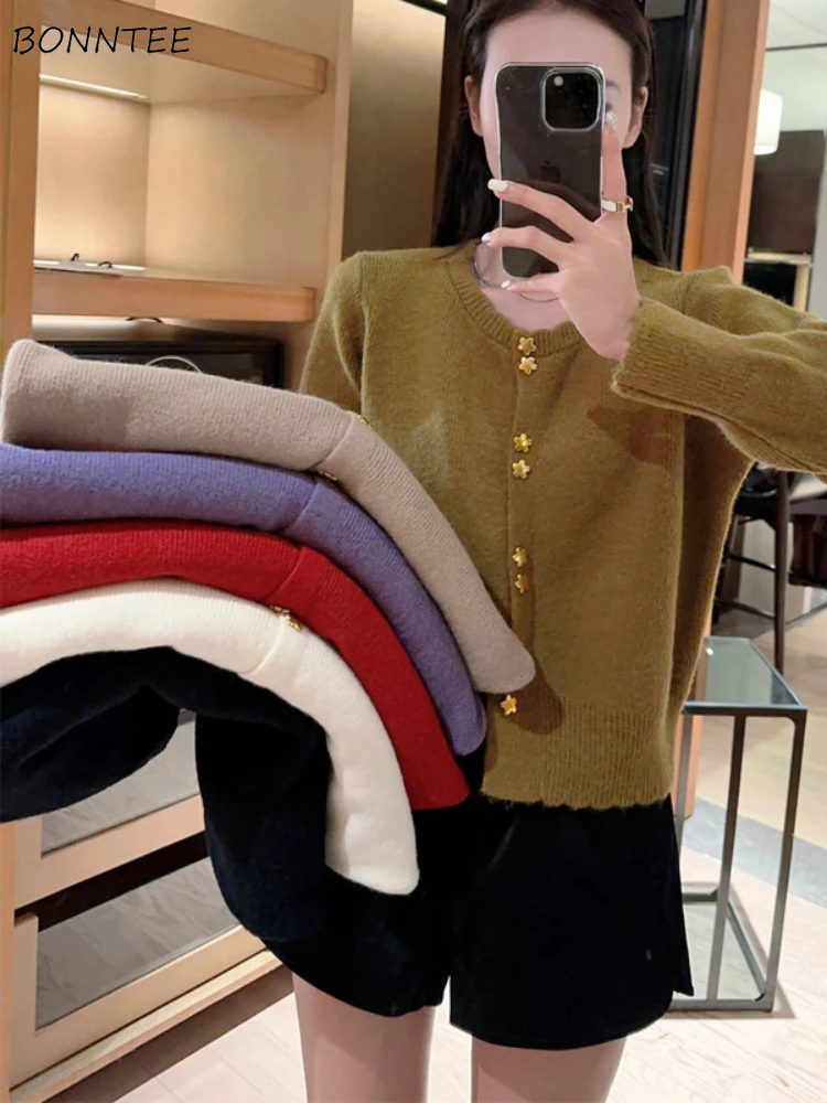 

Knitted Cardigans Women Autumn Winter Coat All-match Solid Cleanfit Office Lady Knitwear Sweater Aesthetic Elegant Gentle Ins