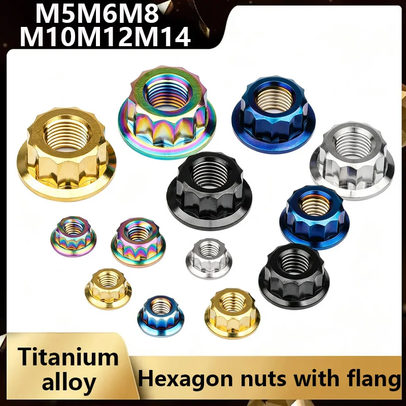 TC4 titanium alloy Nut M5 M6 M8 M10 M12 M14 CNC External Flange Nuts for Motorcycle Bike Car Rear Axle Modification Fasteners