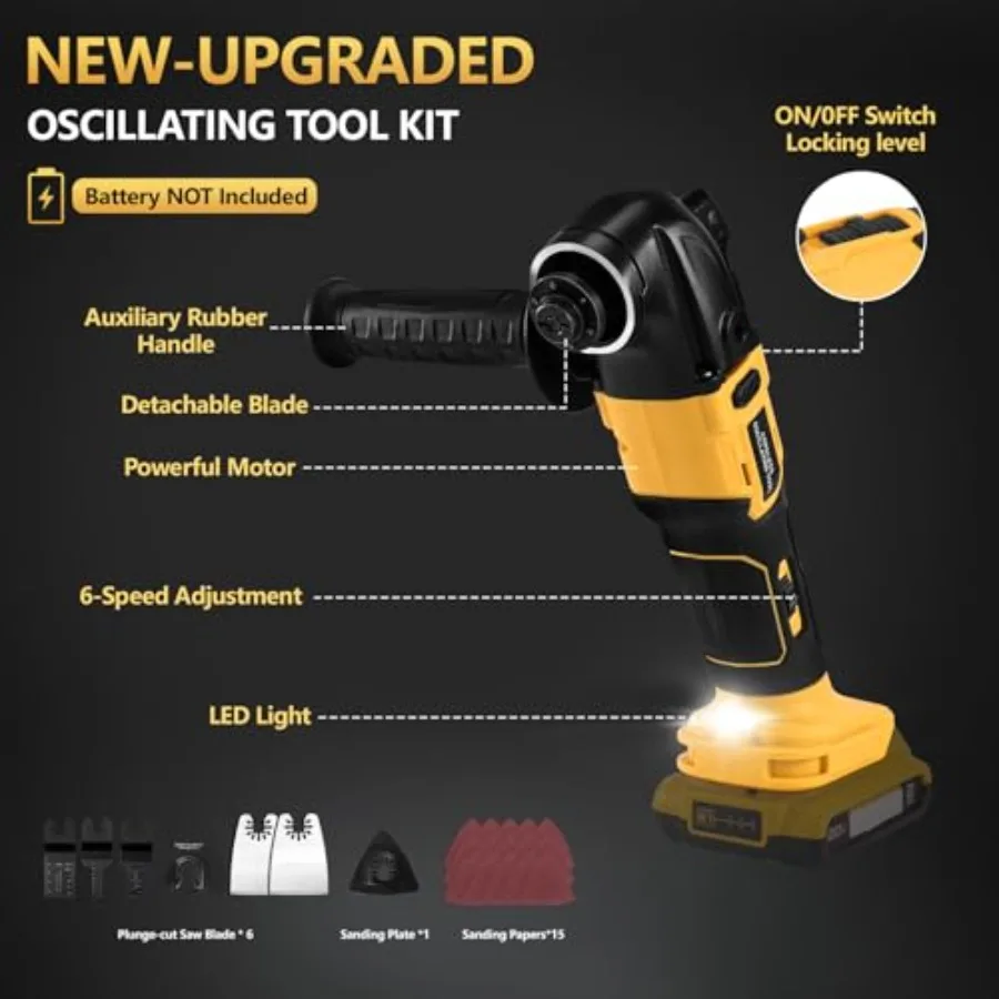 Cordl Oscillating Tool, Brushl Orbiting Tool Compatible with De-Walt 20V Battery, 23 PCS Multi-Tool Kit with Auxiliary Handle f