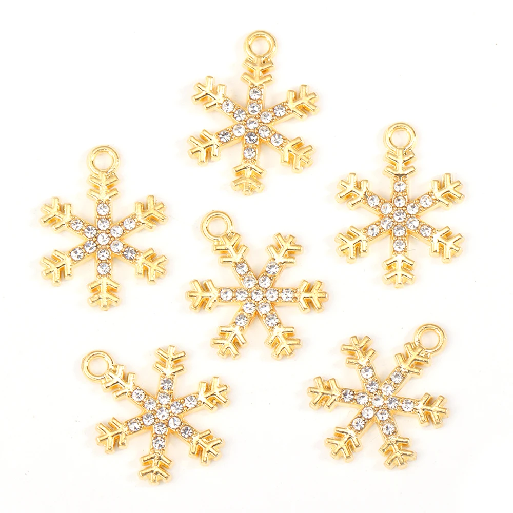 10 Stück Mix Größen Gold/Silber Farbe Strass Schneeflocken Legierung Charme für Schmuck Weihnachten Anhänger Herstellung DIY handgemachtes Handwerk – Detail 9