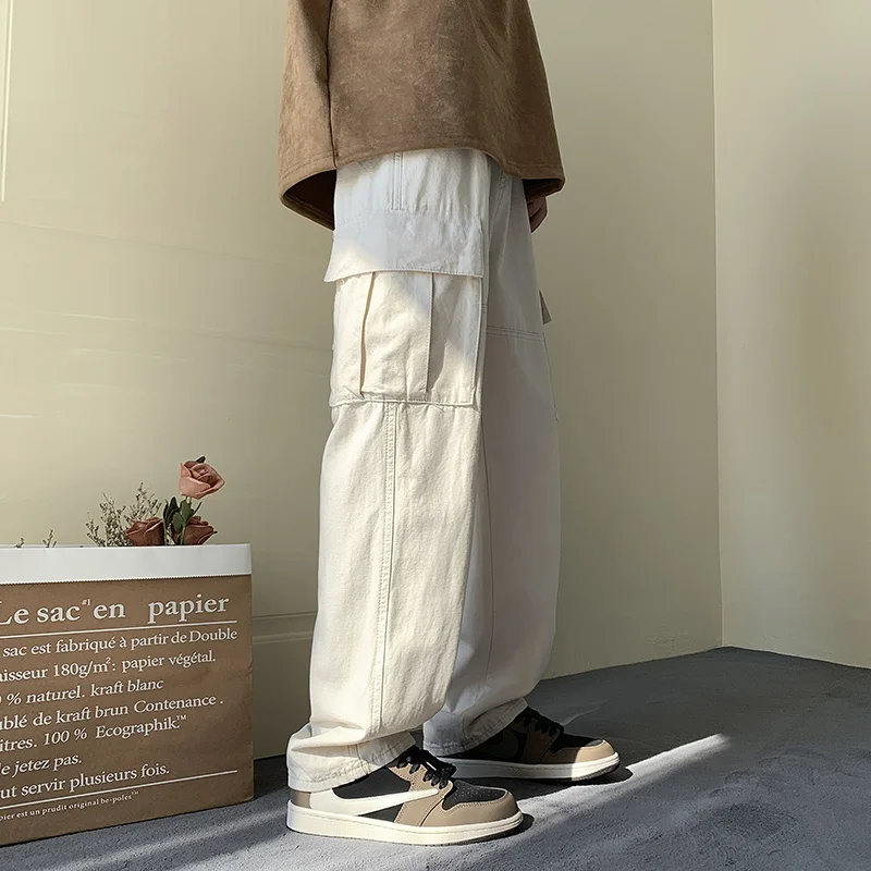 Casual Straight Wide Leg Cargo Pants Faionable Urban Sle Youth Loose Fit Long Trousers with kets Anti-Wrinkle