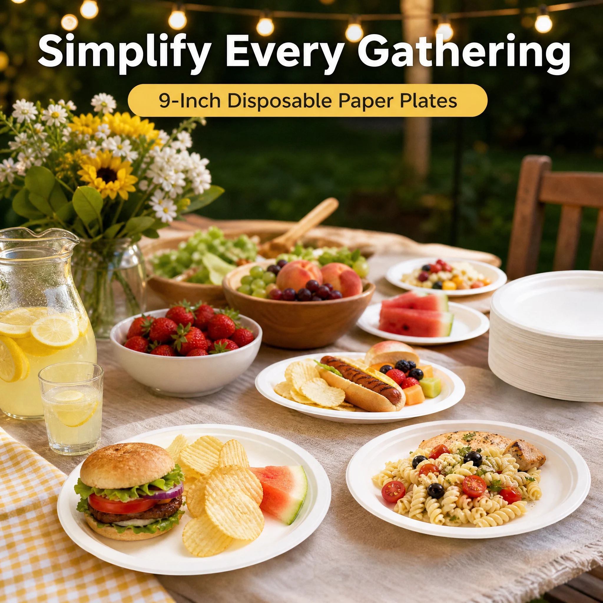 9 Inch Eco Plates 50 Pack, Made from Renewable Sugarcane, BPA-Free and Biodegradable, for Sustainable Parties and Daily Meals​
