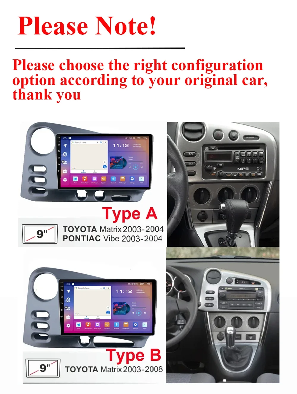 Android 14 For Toyota Matrix E130 E140 2002 2003 2004 2005 2006 Car Stereo Radio Multimedia Navigation GPS Player Carplay 7862