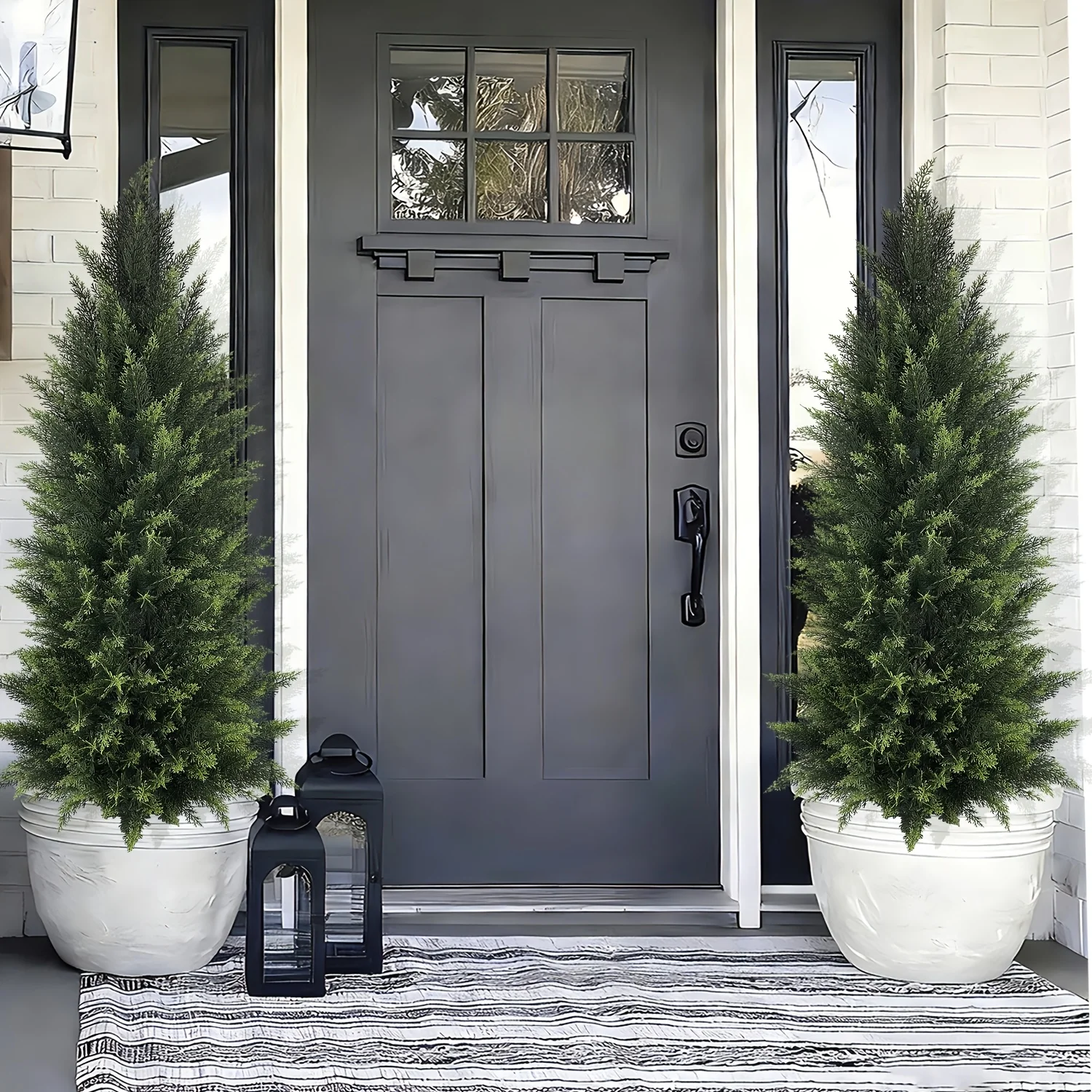 

Two 48-inch Artificial Topiary Artificial Cedar Trees UV Protected Bushes Potted Plants Artificial Shrubs for Outdoors, Indoors,