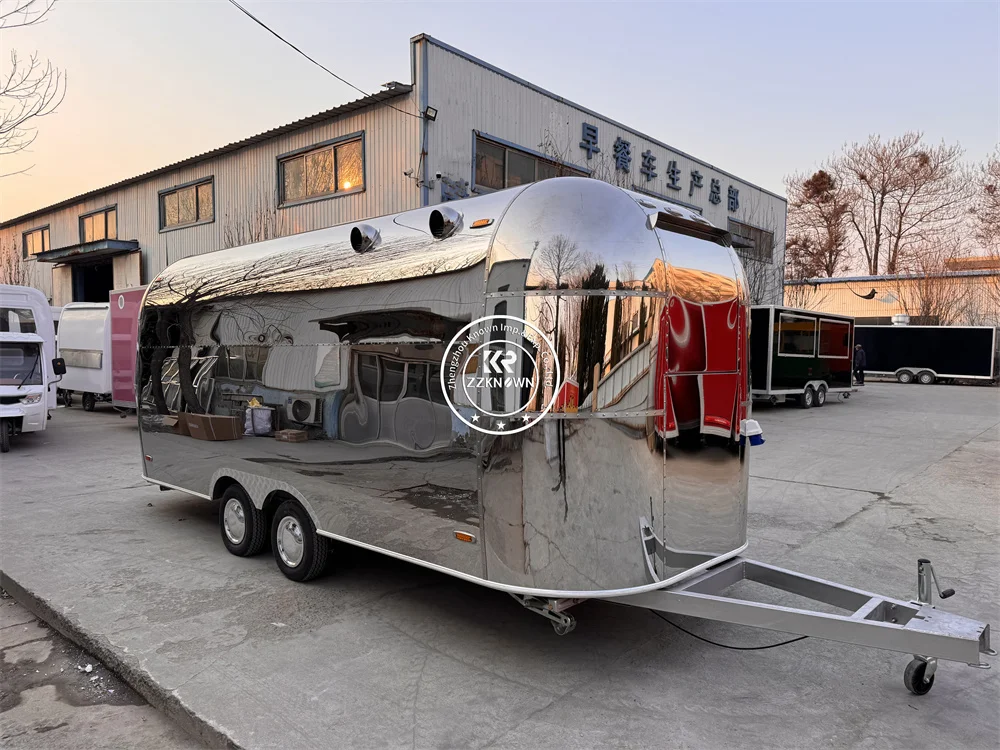 Truk Makanan Aliran Udara Stainless Steel Dapur Bergerak Peralatan Lengkap Pizza Kios Kopi Kustom Trailer Makanan Cepat