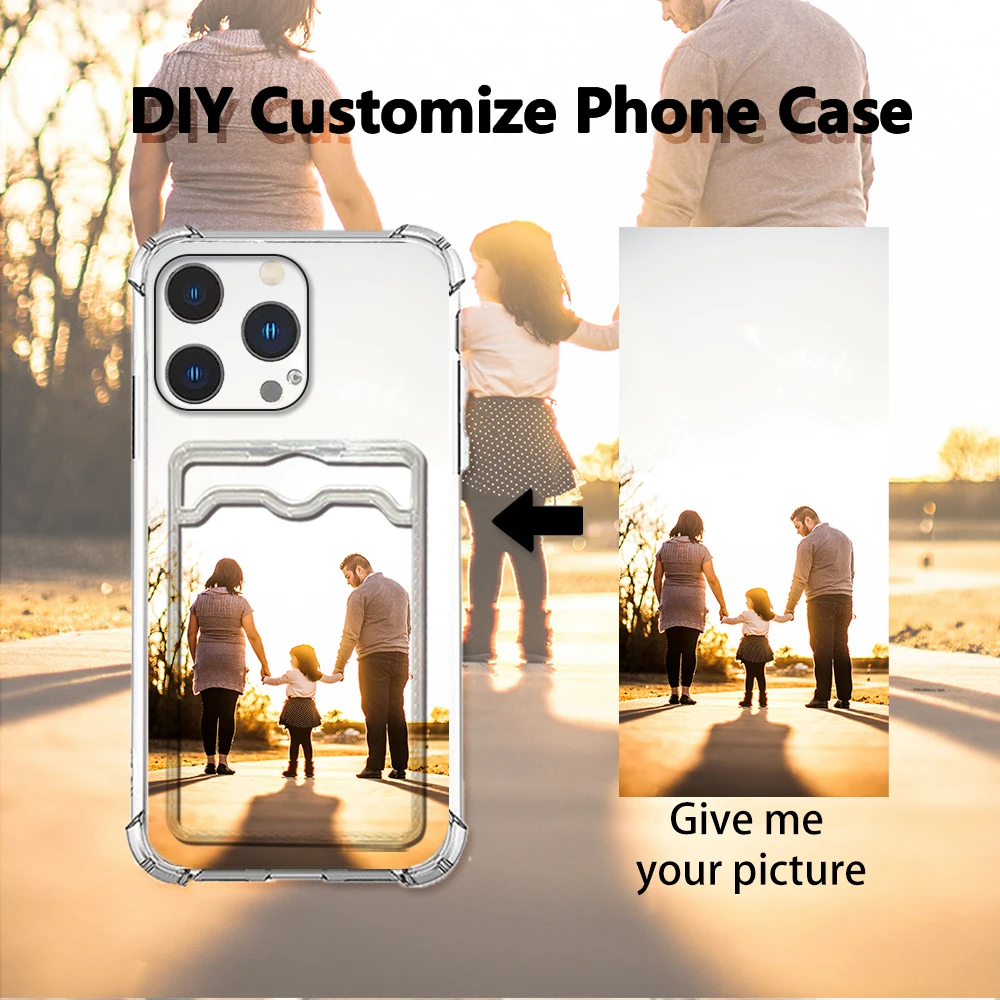 DIY retratos familiares foto personalizada ranura tarjeta caso para iPhone 16 15 14 13 12 11 Pro Xs Max SE 2020 2022 16e X XR 6s 7 8 Plus