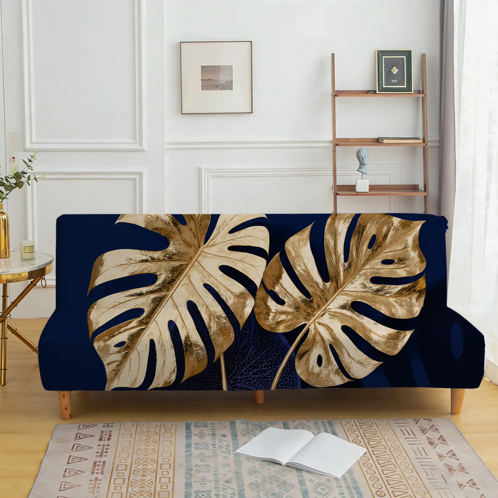 

navy blue golden turtle bamboo elastic sofa bed cover, living room sofa bed cover, dustproof machine washable sofa bed cover