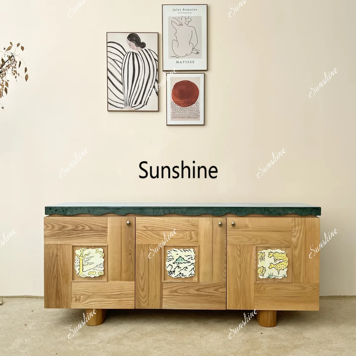 Solid Wood TV Cabinet French Simple Retro Locker Audio-Visual Traditional Living Room Household Combination Furniture
