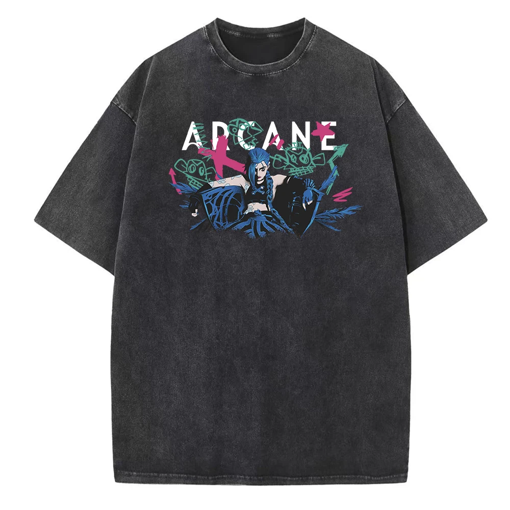 Jinx Arcane Poster Vintage Summer O-Neck Short Sleeve Cotton T-Shirts