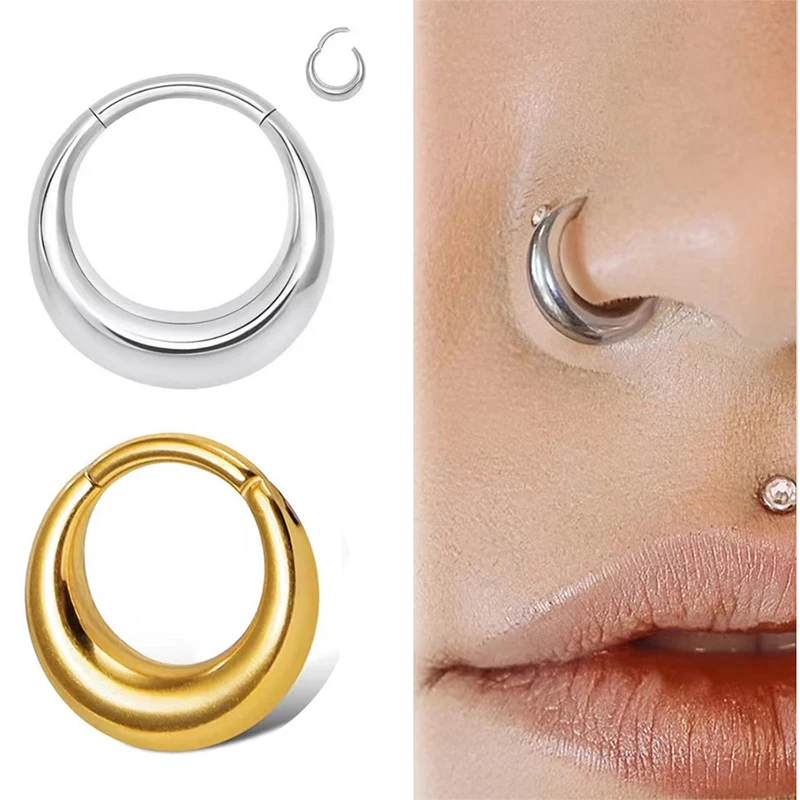 1PC Stainless Steel Piercing Hinged Nose Ring Hoop Earring Nose Septum Helix Daith Conch Cartilage Piercing Goth Jewelry 16G