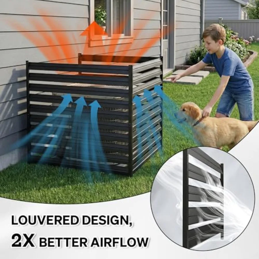 Outdoor Privacy Screen For Air Conditioner Units Made Of Metal With Gray Finish And Rust-Resistant Coating