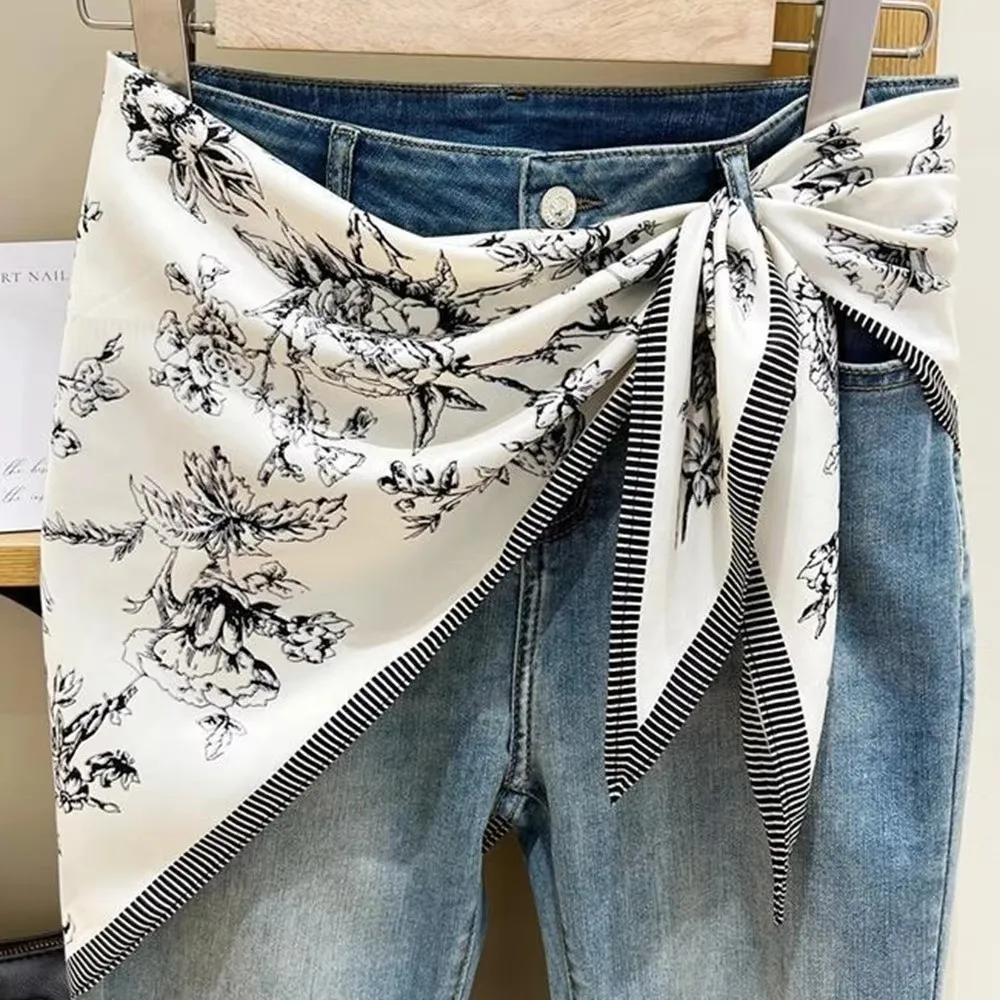 New Multi-functional Triangular Scarf Matching Pants Silk Satin Women's Necktie Waist Belt