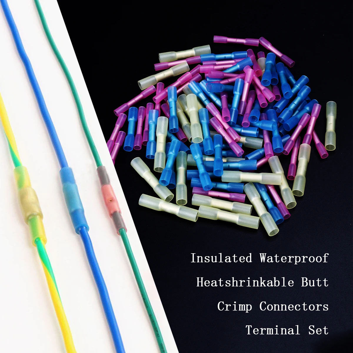 

50pcs Heatshrinkable Terminals Insulated Butt Connectors Waterproof Crimp Terminal Set Wire Sizes Electrical Products