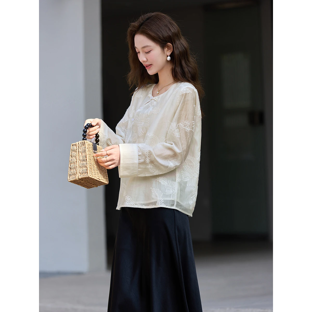 VIMLY เสื้อชีฟองปักลายสไตล์จีน - Embroidery On Shirt บทวิจารณ์และราคา