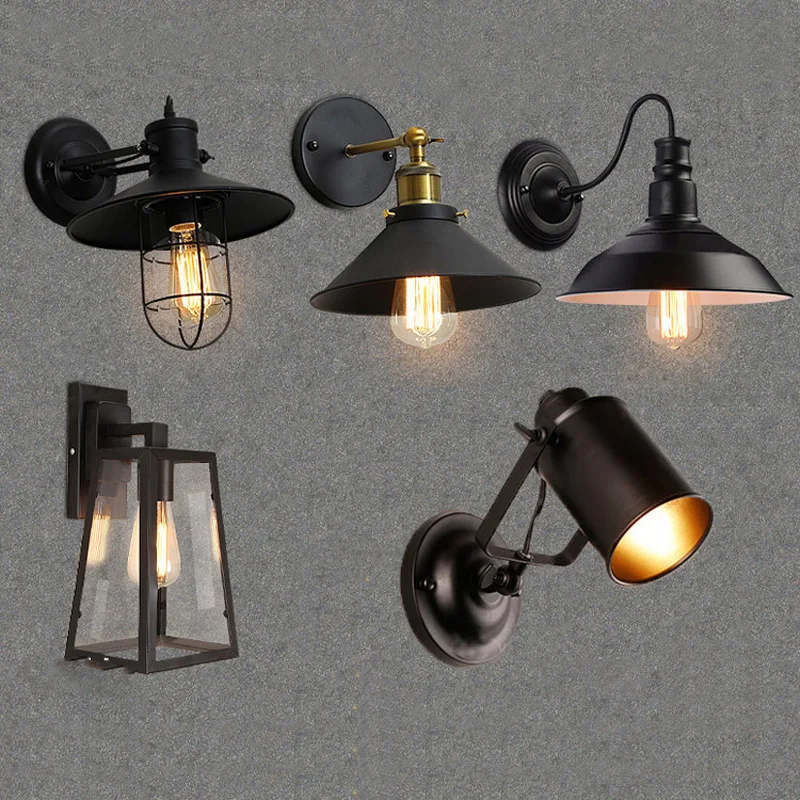 Loft American Iron Black Lampshade Wall Lamp Vintage Cage Guard Sconce Loft Lighting Fixture Modern Indoor Lighting Wall Lamps