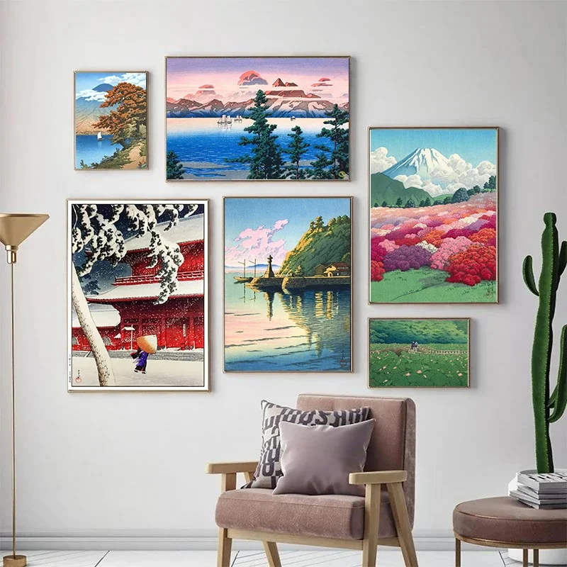 Frameless Kawase Hasui Artwork Posters and Prints Retro Japanese Landscapes Canvas Painting Wall Art Pictures for Room Office Ho