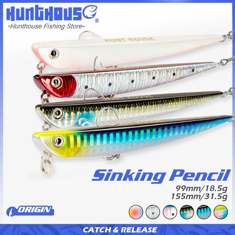Hunthouse 4PCS Bay RUF MANIC 99/155mm 18.5/31.5g Sinking Pencil Fishing Lure Saltwater Stickbait For Fishing Sea Bass Tackle