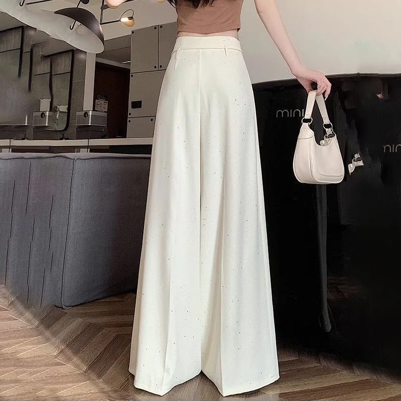 High-End Hot Rhinestone Suit Pants Wide-Leg Pants Skirt Women's Spring Summer New High Waist Lace-Up Loose Mop Pants