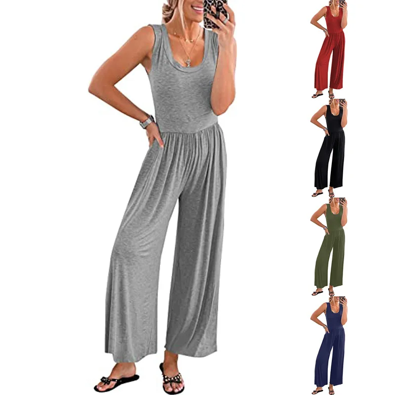 

Women's Jumpsuit 2023 New Solid Color Loose Sleeveless Jumpsuit Fashion Casual Jumpsuit Female Jumpsuits