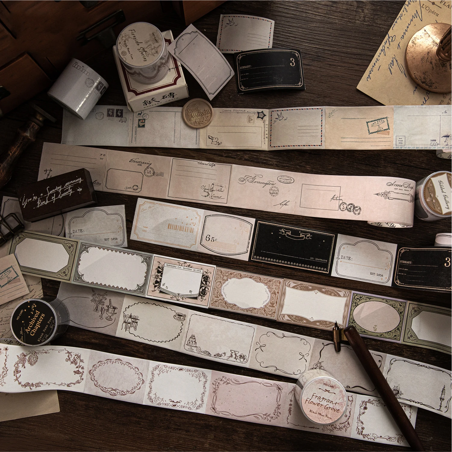 Memo Blank Signature Series Vintage Stamp Border Label Landscape Tape Creative DIY Journal Material Collage Stationery