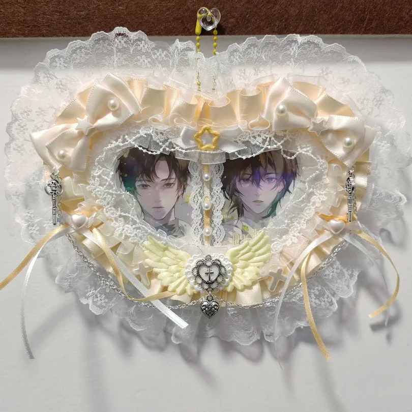 

Брелок для демонстрации карт для пар, 2 шт., 3-дюймовая фотокарта, верхний загрузчик, кружевной протектор ручной работы, держатель для фотокарточек, сумка Ita, орнамент