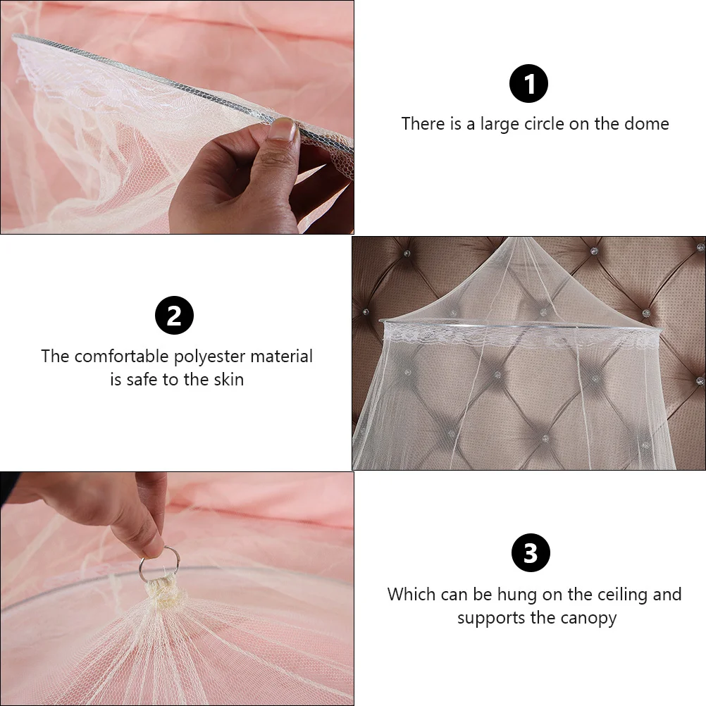 

Bed Net Circular Polyester Hanging Bed Canopy Breathable Mesh Netting Bedroom Net Curtain Against Mosquitoes