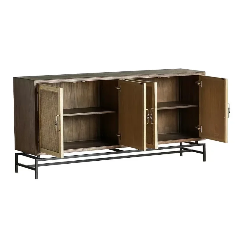 

Nordic solid wood rattan to make side wine cabinets, modern light luxury storage cabinets decorated against