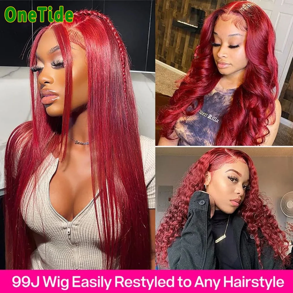 Burgundy 13x4 HD Lace Frontal Human Hair Wig Straight Red 13x6 Lace Front Human Hair Wigs For Women Pre Plucked 99J Colored Wig