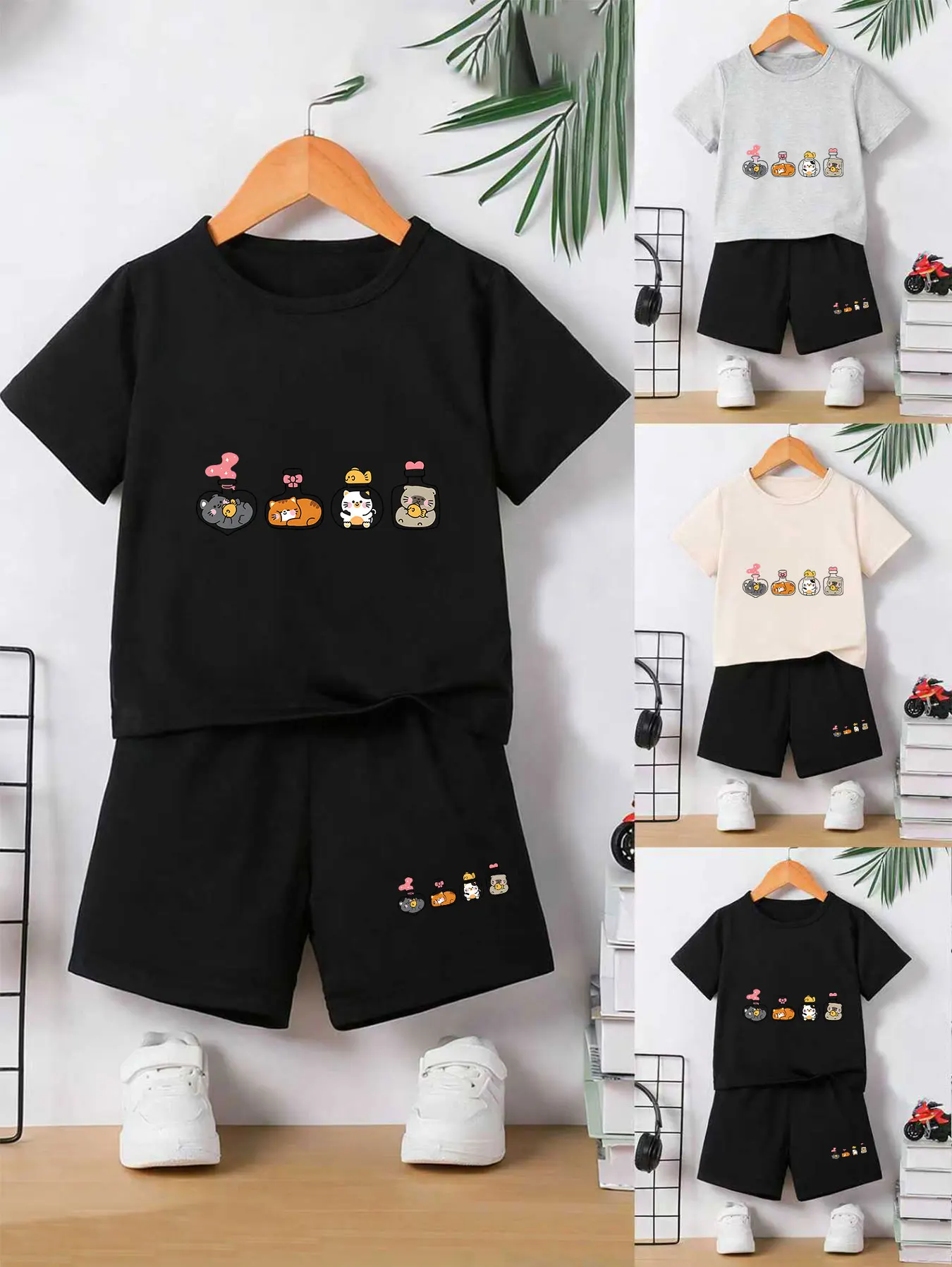 Boys Cute-Pet Print 2-Piece Set Soft Comfy Daily Summer Wear Outfit Casual Clothing for Kids