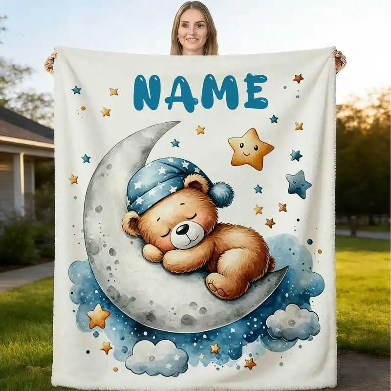 Custom Digital-Print Blanket – Personalized Bear-Pattern Blanket – Gift Blanket – Animal-Themed Blanket – Bear-Shaped Blanket –