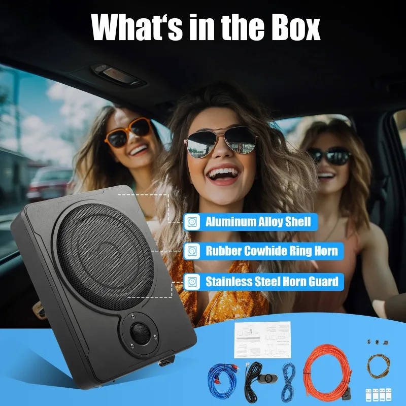 8 Inch Car Under-for SEAT Active Subwoofer Power Amplifier Bass Box Car Ultra Slim Subwoofer Car Stereo Audio Speaker 30-100Hz