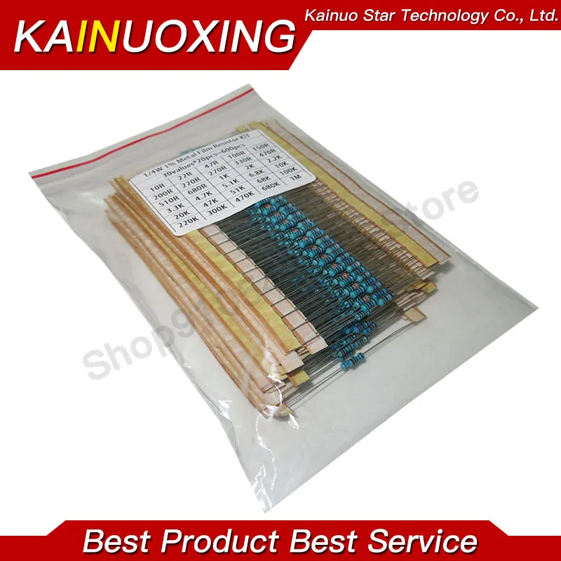 600pcs/set 300pcs/set 30 Kinds 1/4W Resistance 1% Metal Film Resistor Pack Assorted Kit 1K 10K 100K 220ohm 1M Resistors