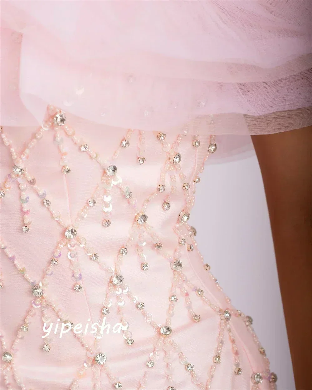 Eleganckie suknie wieczorowe z odkrytymi ramionami, syreni krój, zdobione kryształkami i koralikami, wysokiej jakości suknie balowe dla kobiet, szyte na miarę.