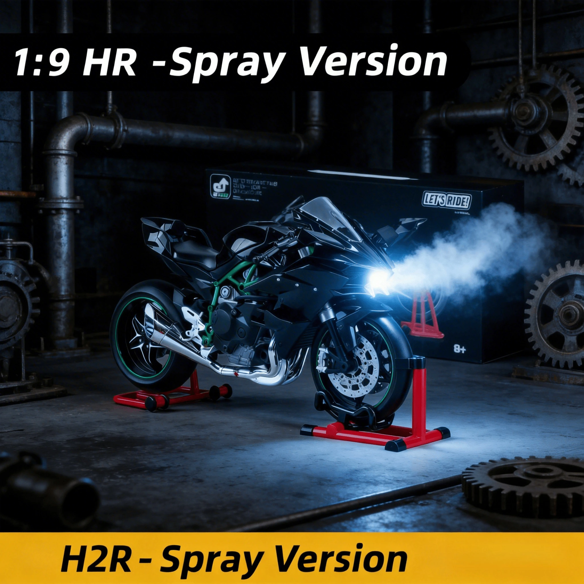 

1:9 ForKawasaki H2R With Spray Effect Alloy Motorbike Model Diecast Metal MotorcycleSound＆Light Children Toy Car Vehicles Gifts